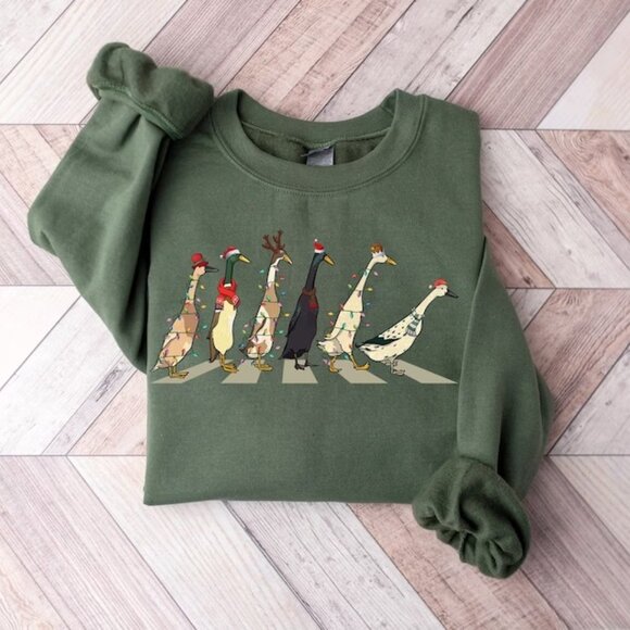 Christmas Ducks Sweatshirt Duck Christmas Funny Animals Christmas Sweatshirt 73 - Picture 1 of 5